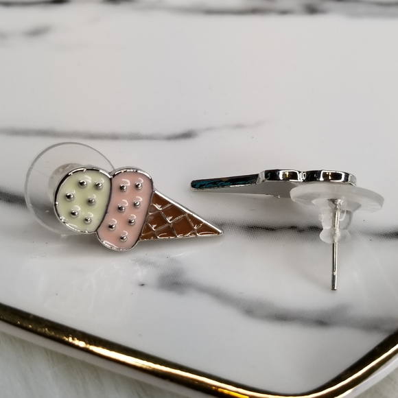 Pink Ice Cream Cone Stud Earrings - Picture 3 of 3